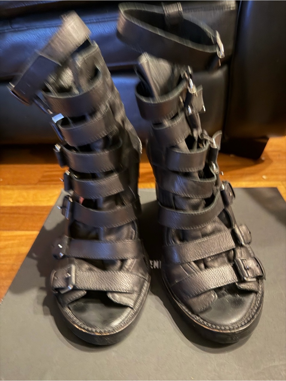 Ann Demeulemeester Black Strappy Leather Peep Toe Boot 37/7 RARE Original design - Picture 5 of 10